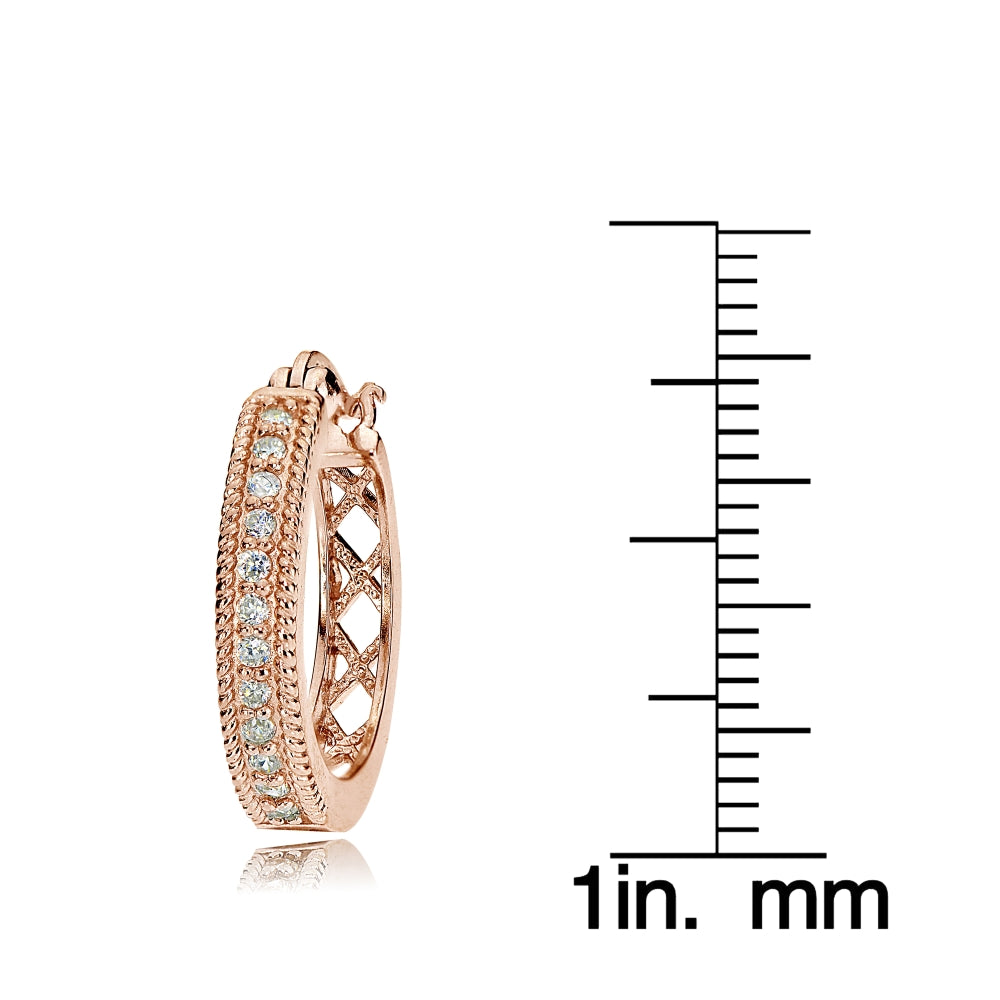 Rose Gold Flashed Sterling Silver Cubic Zironia 20mm Open Grid Hoop Earrings-4