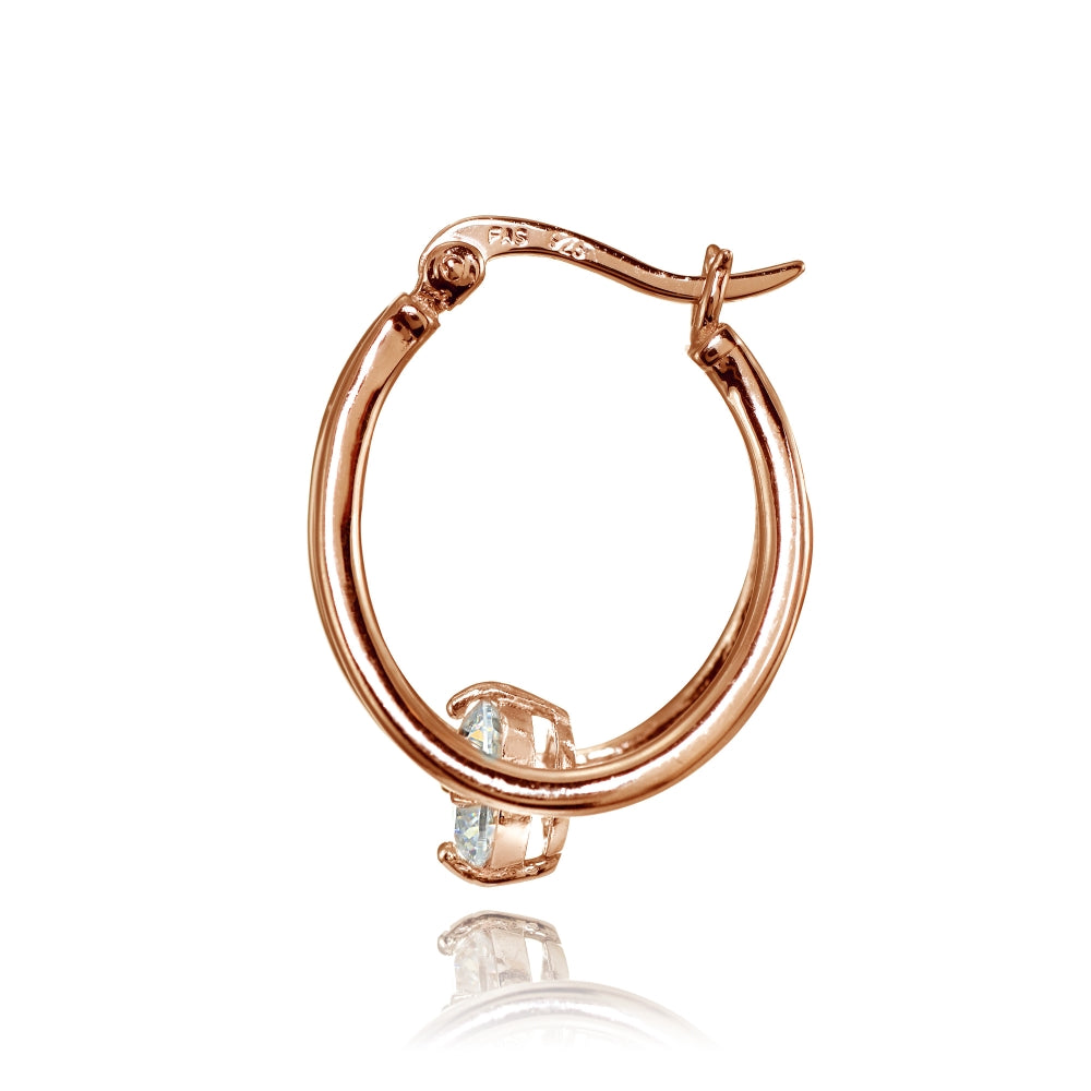 Rose Gold Flashed Sterling Silver Oval Double Hoop Cubic Zirconia Earrings-2