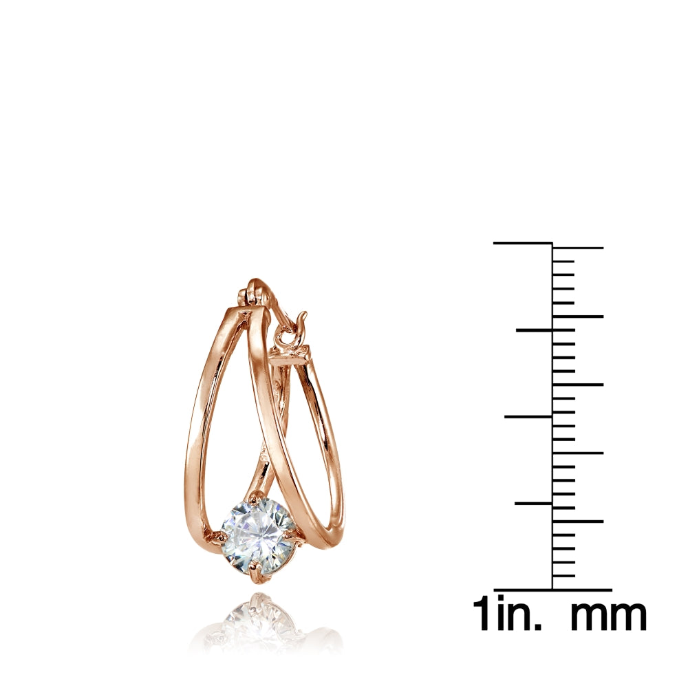 Rose Gold Flashed Sterling Silver Oval Double Hoop Cubic Zirconia Earrings-3