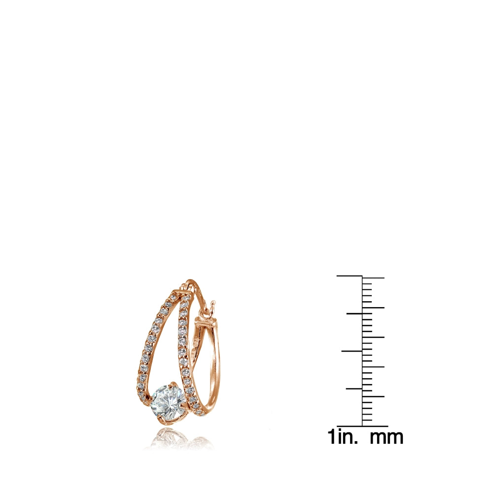 Rose Gold Flashed Sterling Silver Cubic Zirconia Oval Double Hoop Earrings-3
