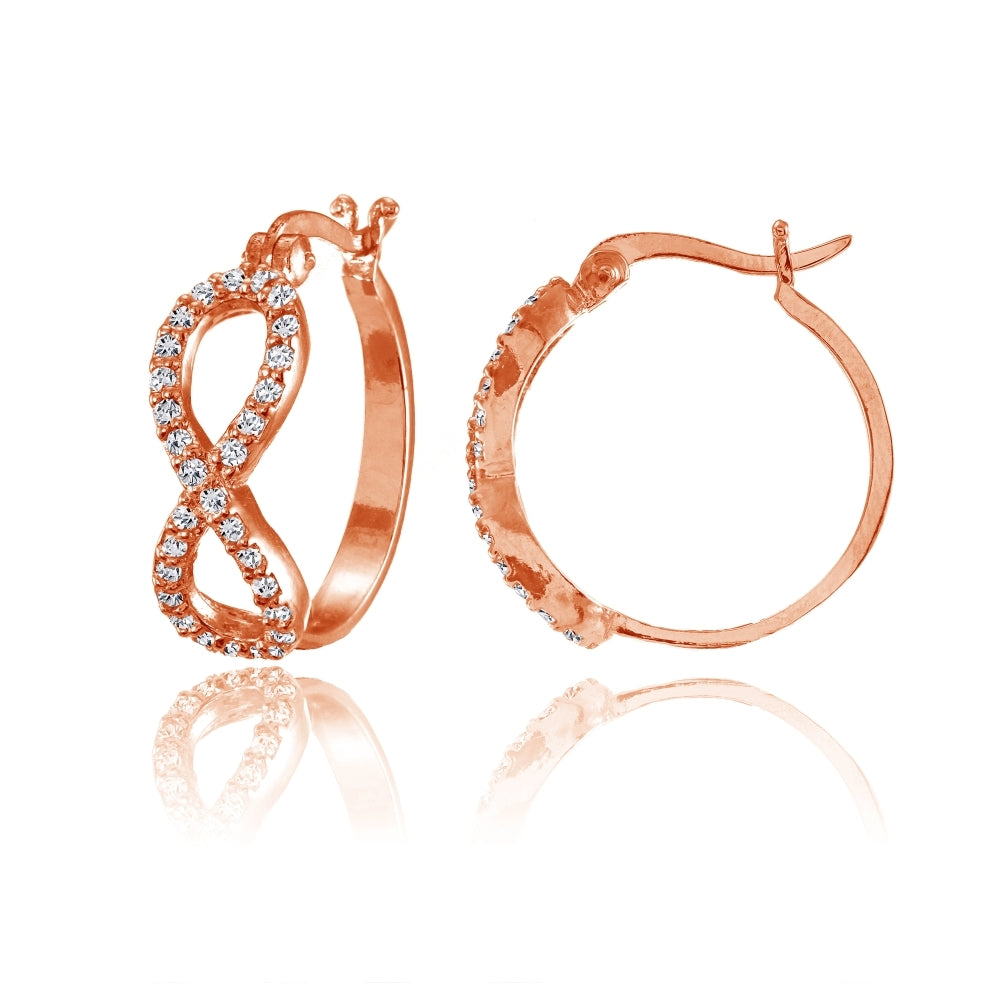 Rose Gold Flashed Sterling Silver Cubic Zirconia Infinity Figure 8 Hoop Earrings