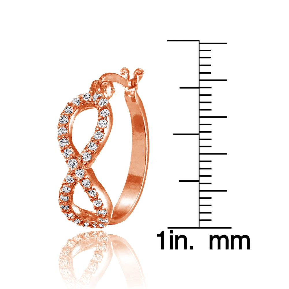 Rose Gold Flashed Sterling Silver Cubic Zirconia Infinity Figure 8 Hoop Earrings-3