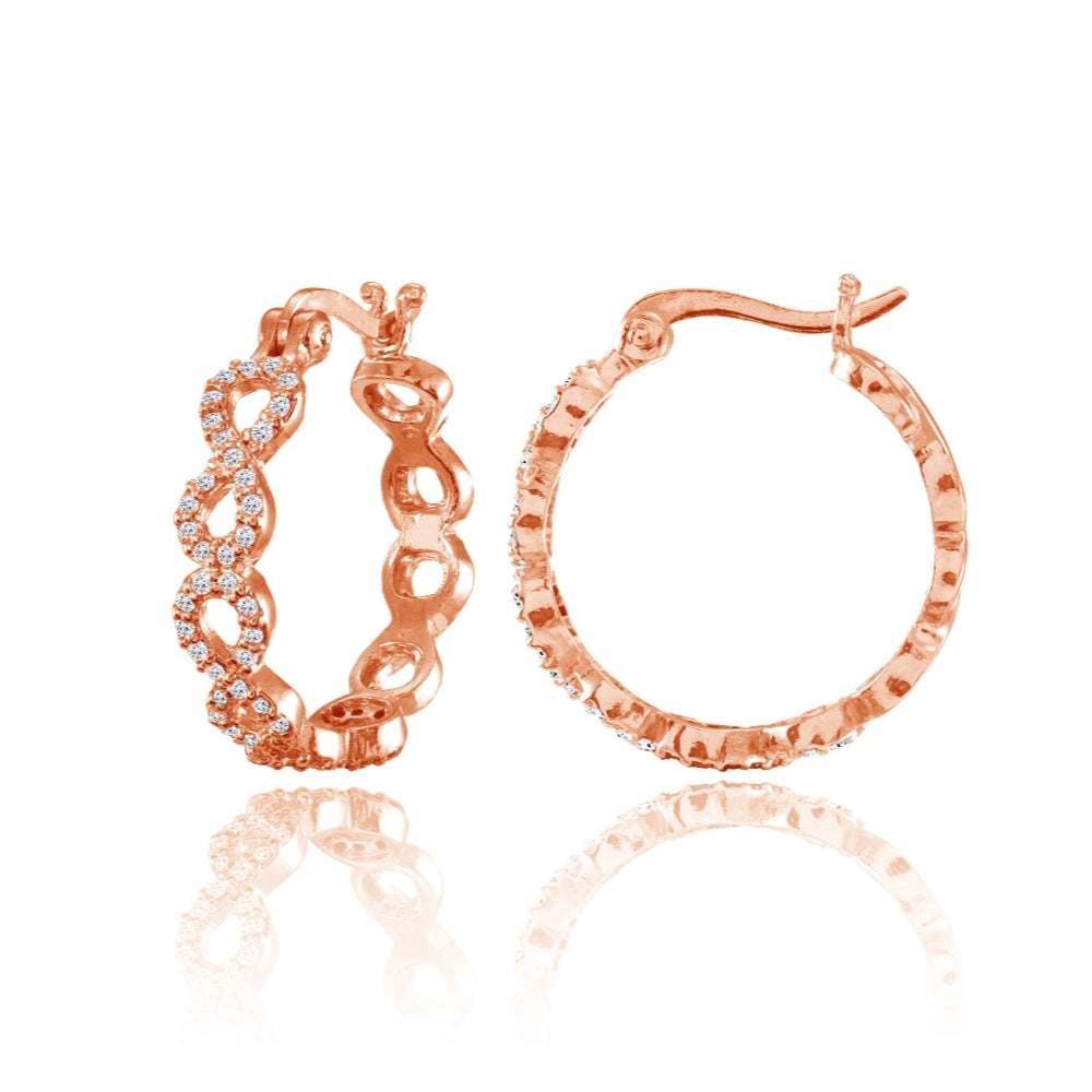 Rose Gold Flashed Sterling Silver Cubic Zirconia Continuous Infinity Hoop Earrings