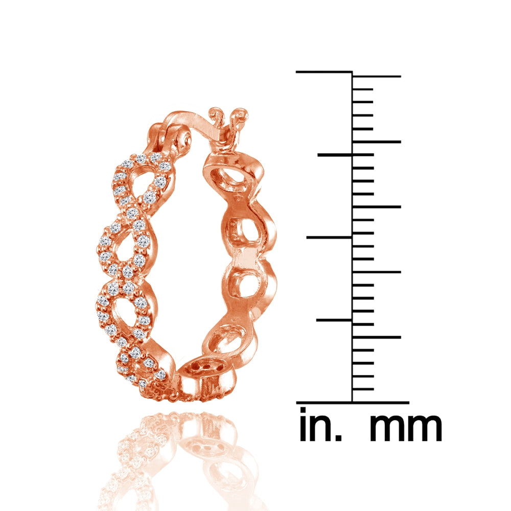 Rose Gold Flashed Sterling Silver Cubic Zirconia Continuous Infinity Hoop Earrings-3