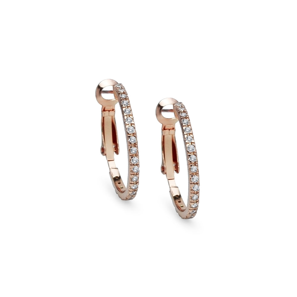 Rose Gold Flashed Sterling Silver Cubic Zirconia Inside Out 2x25mm Clutchless Hoop Earrings