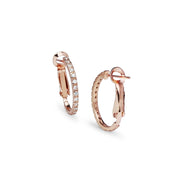 Rose Gold Flashed Sterling Silver Cubic Zirconia Inside Out 2x20mm Clutchless Half-Oval Hoop Earrings