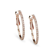Rose Gold Flashed Sterling Silver Cubic Zirconia 33mm Clutchless Oval Hoop Earrings