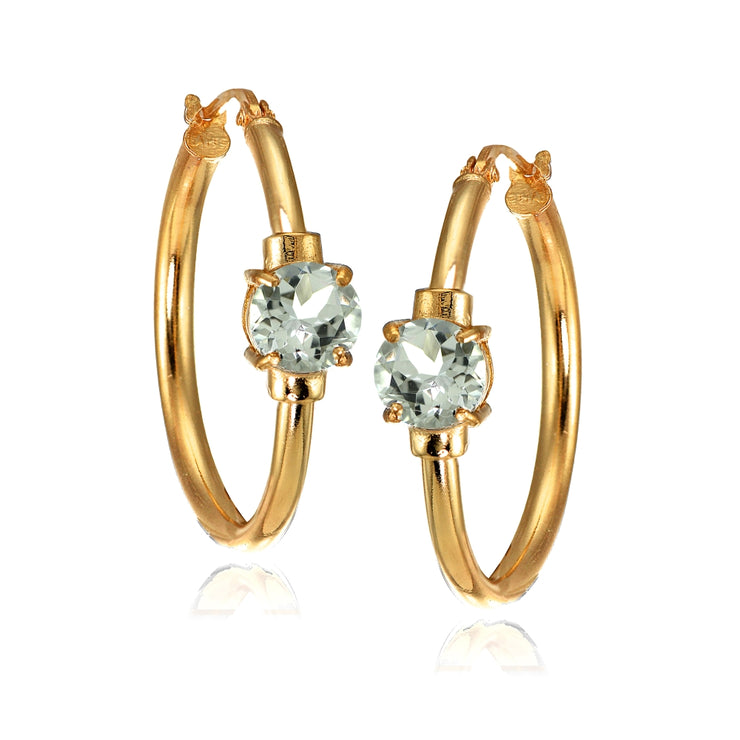 Rose Gold Flashed Sterling Silver Aquamarine Solitaire 25mm Hoop Earrings