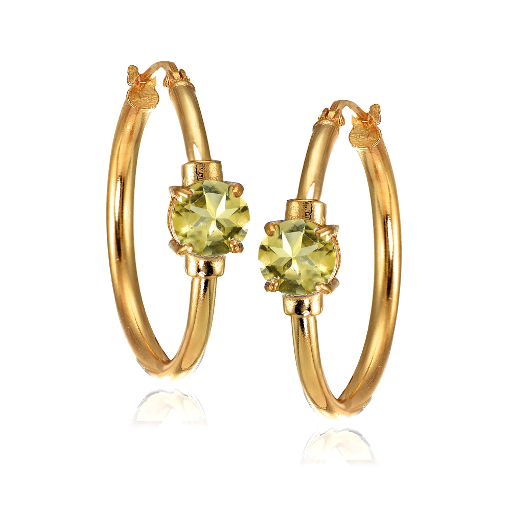 Rose Gold Flashed Sterling Silver Citrine Solitaire 25mm Hoop Earrings-3
