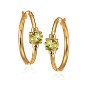 Rose Gold Flashed Sterling Silver Citrine Solitaire 25mm Hoop Earrings