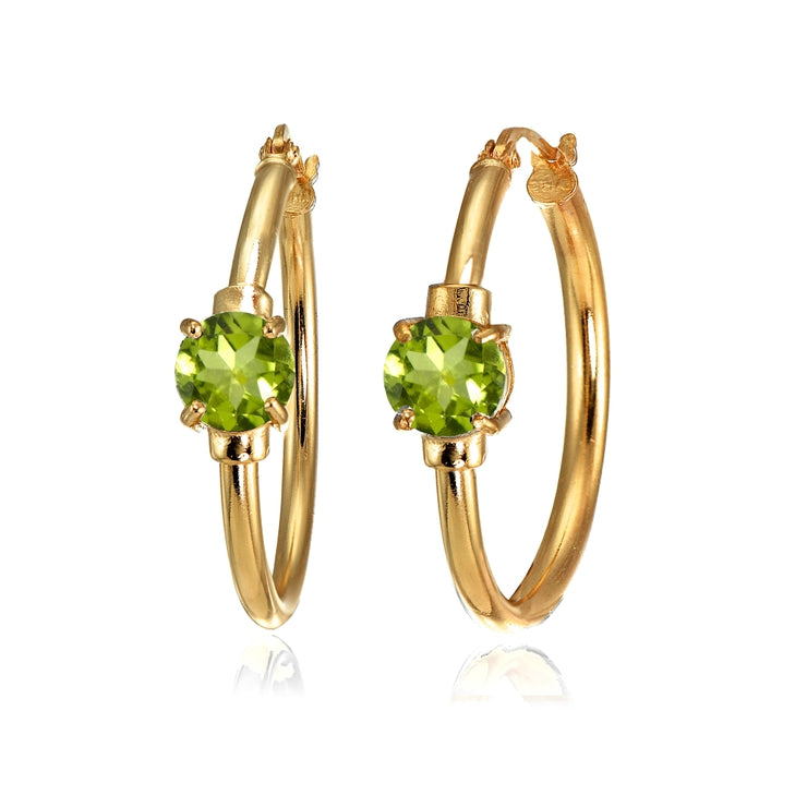 Rose Gold Flashed Sterling Silver Peridot Solitaire 25mm Hoop Earrings