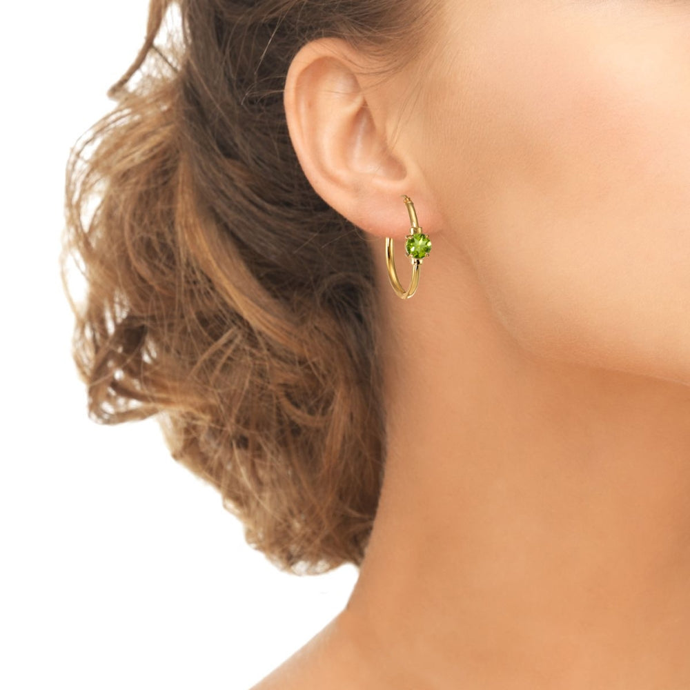 Rose Gold Flashed Sterling Silver Peridot Solitaire 25mm Hoop Earrings-2