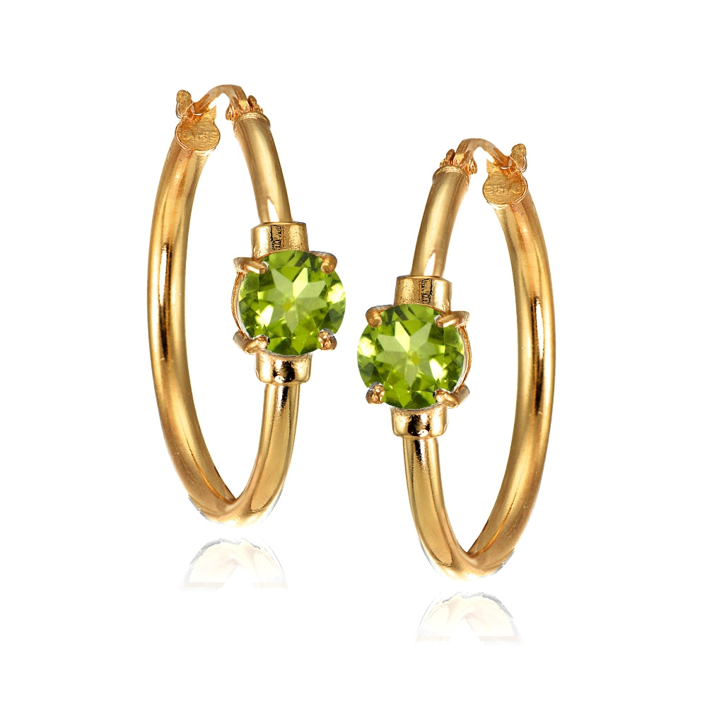 Rose Gold Flashed Sterling Silver Peridot Solitaire 25mm Hoop Earrings-3