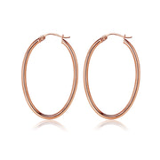 Rose Gold Flashed Sterling Silver 2x35mm High Polished Oval Hoop Earrings