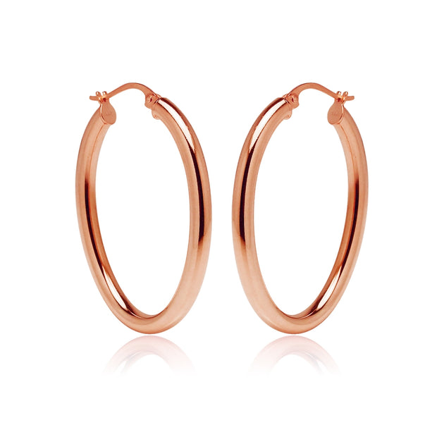 Rose Gold Flashed Sterling Silver 3x40mm High Polished Oval Hoop Earrings