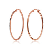 Rose Gold Flashed Sterling Silver Two Tone 2x40mm Diamond-Cut Oval Hoop Earrings