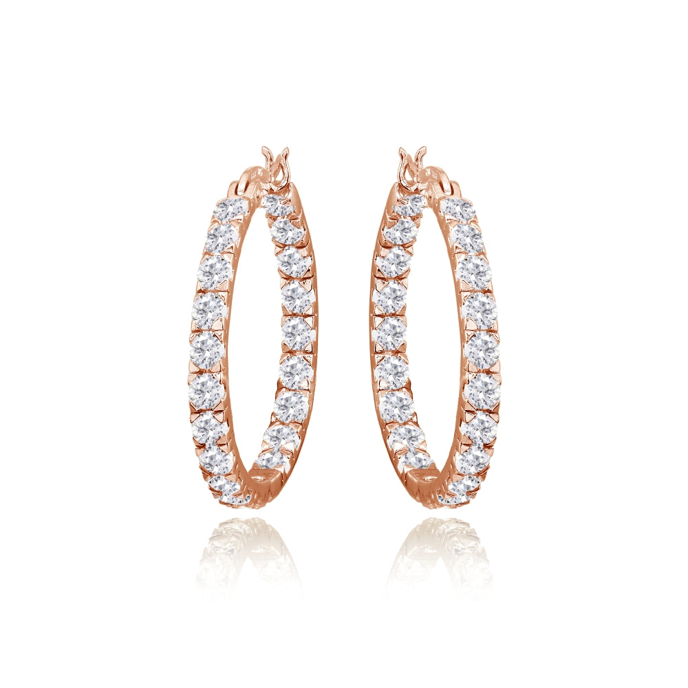 Rose Gold Flashed Sterling Silver 3mm Cubic Zirconia Inside Out Round Hoop Earrings-3