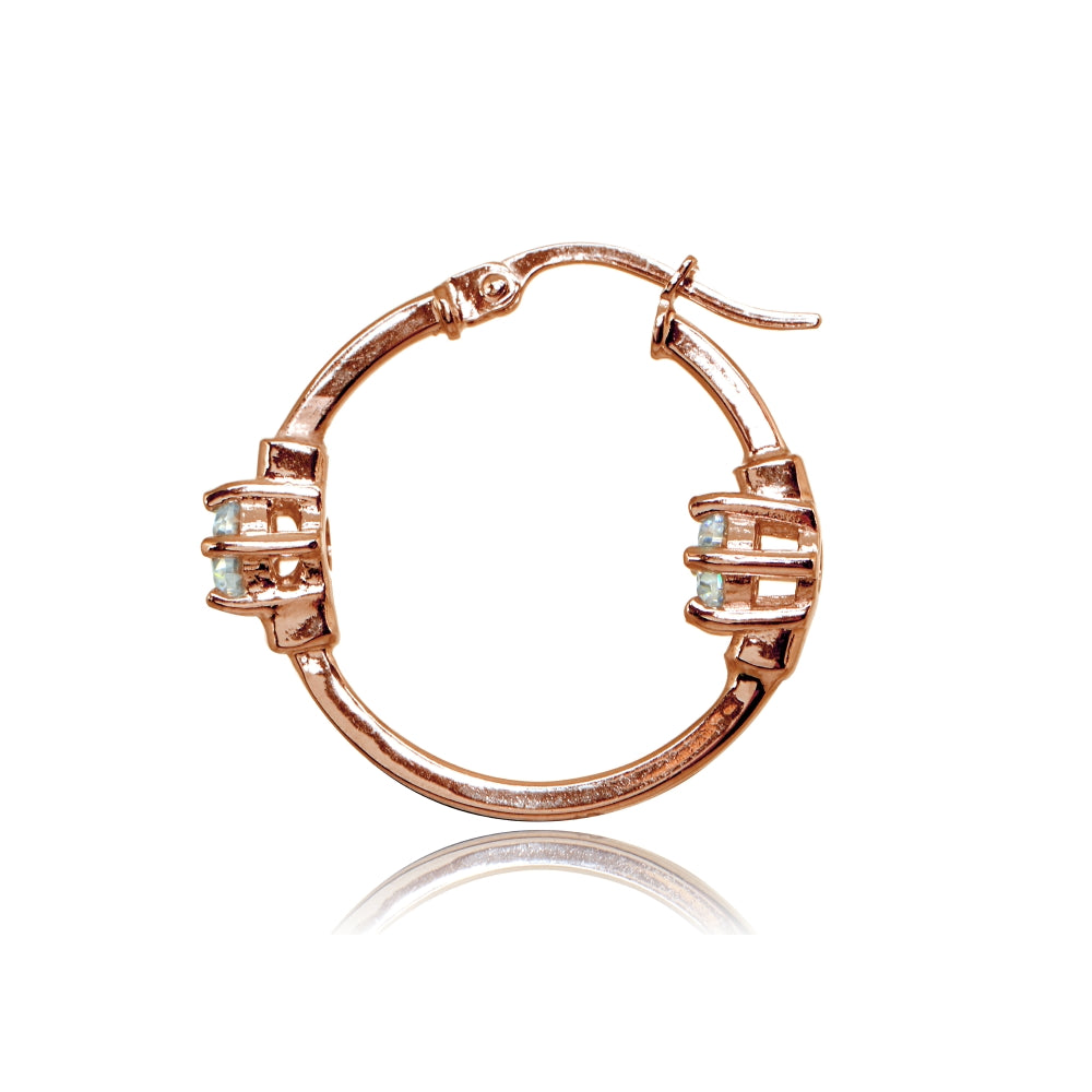 Rose Gold Flashed Sterling Silver Polished Cubic Zirconia Round Two Stone Hoop Earrings-2