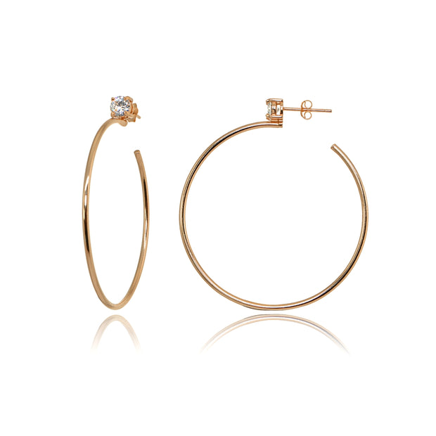 Rose Gold Flashed Sterling Silver Polished Cubic Zirconia Round 35mm Open Hoop Earrings