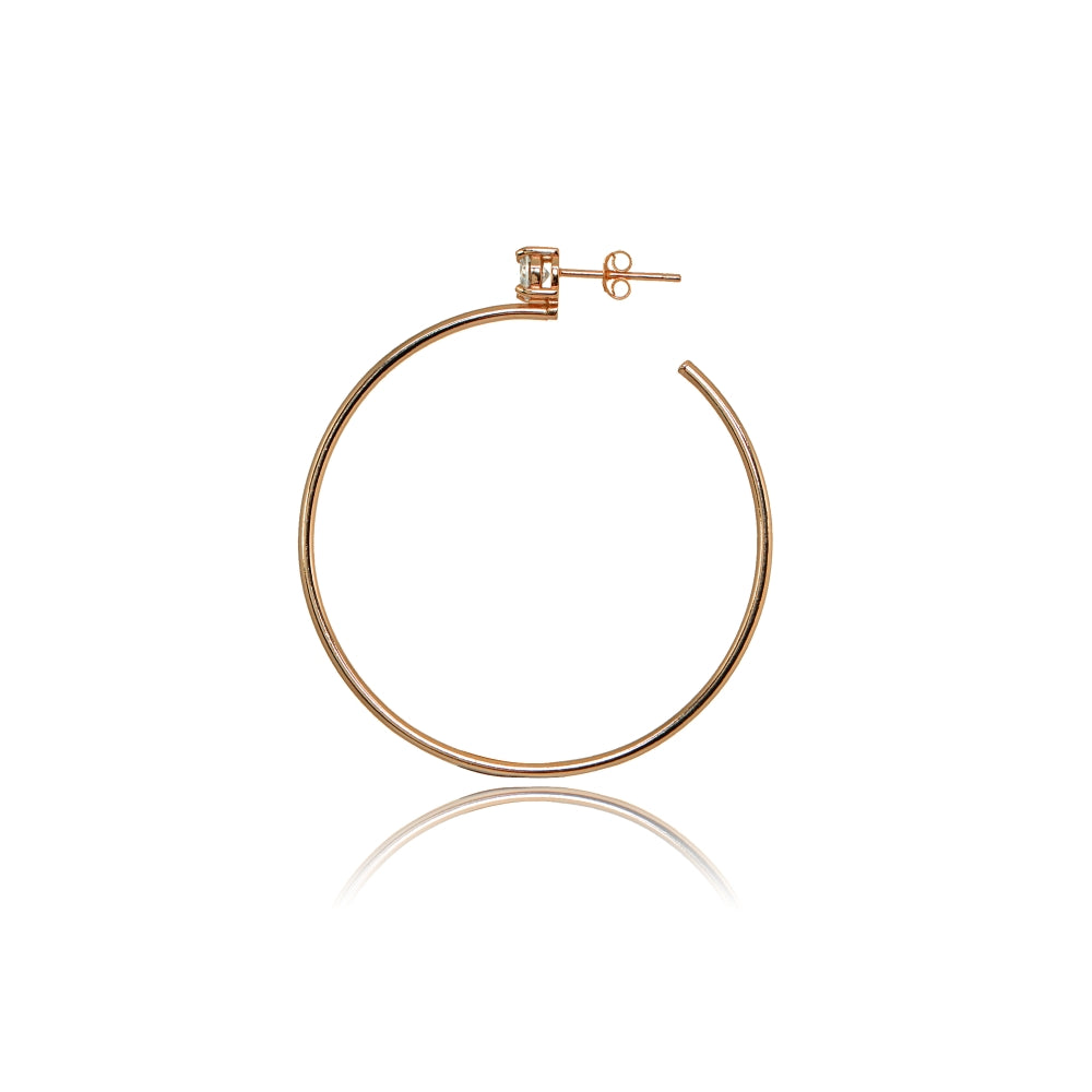 Rose Gold Flashed Sterling Silver Polished Cubic Zirconia Round 35mm Open Hoop Earrings-2