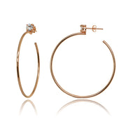 Rose Gold Flashed Sterling Silver Polished Cubic Zirconia Round 45mm Open Hoop Earrings