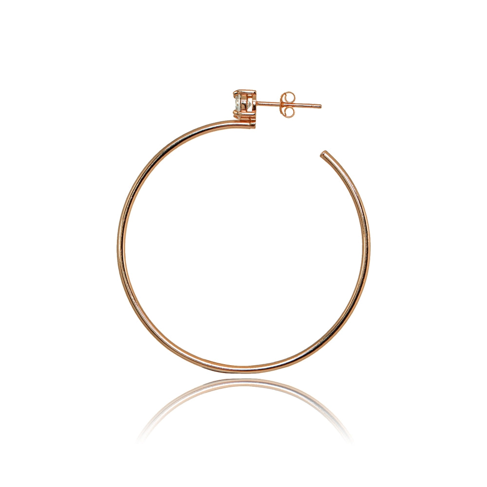 Rose Gold Flashed Sterling Silver Polished Cubic Zirconia Round 45mm Open Hoop Earrings-2