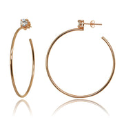 Rose Gold Flashed Sterling Silver Polished Cubic Zirconia Round 50mm Open Hoop Earrings