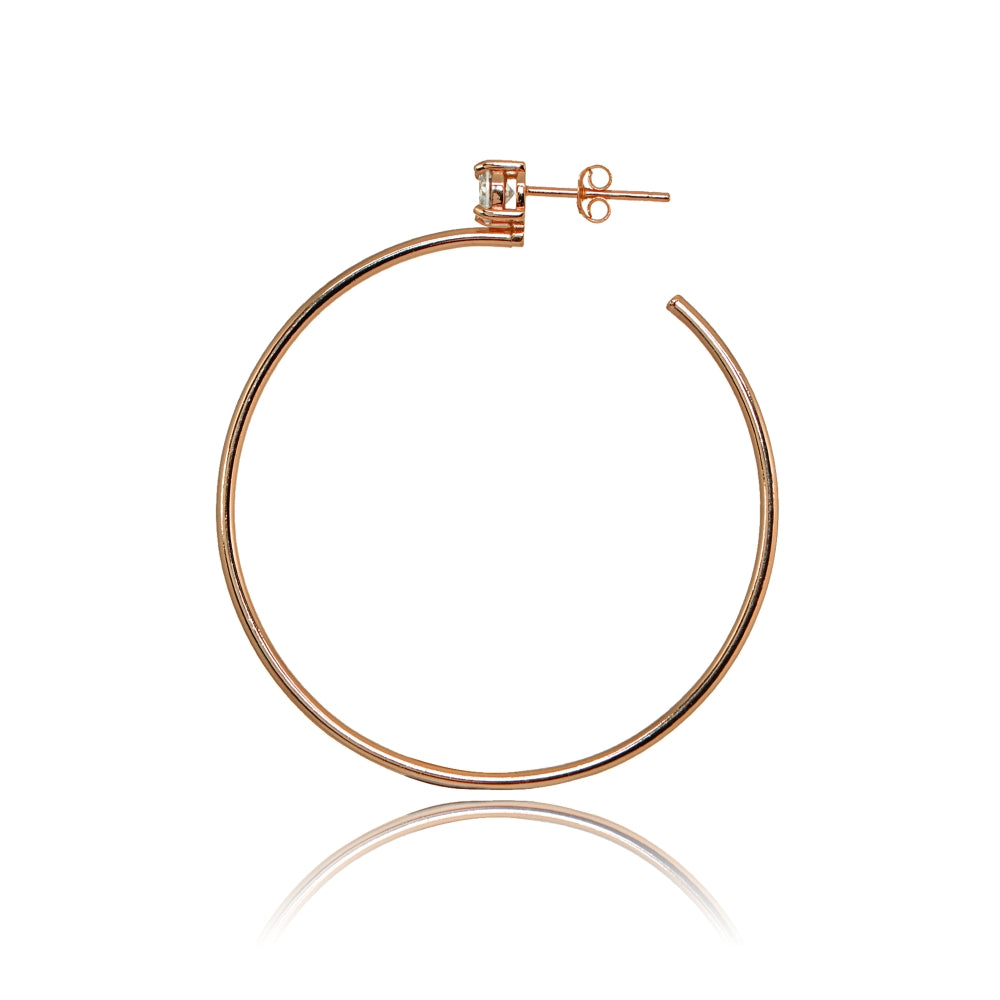 Rose Gold Flashed Sterling Silver Polished Cubic Zirconia Round 50mm Open Hoop Earrings-2