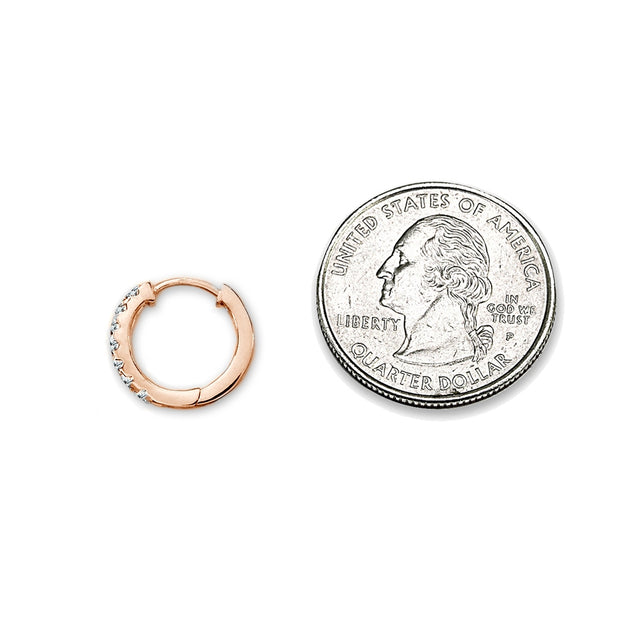 Rose Gold Flash Sterling Silver Tiny Small 15mm Prong-set Cubic Zirconia Round Huggie Hoop Earrings