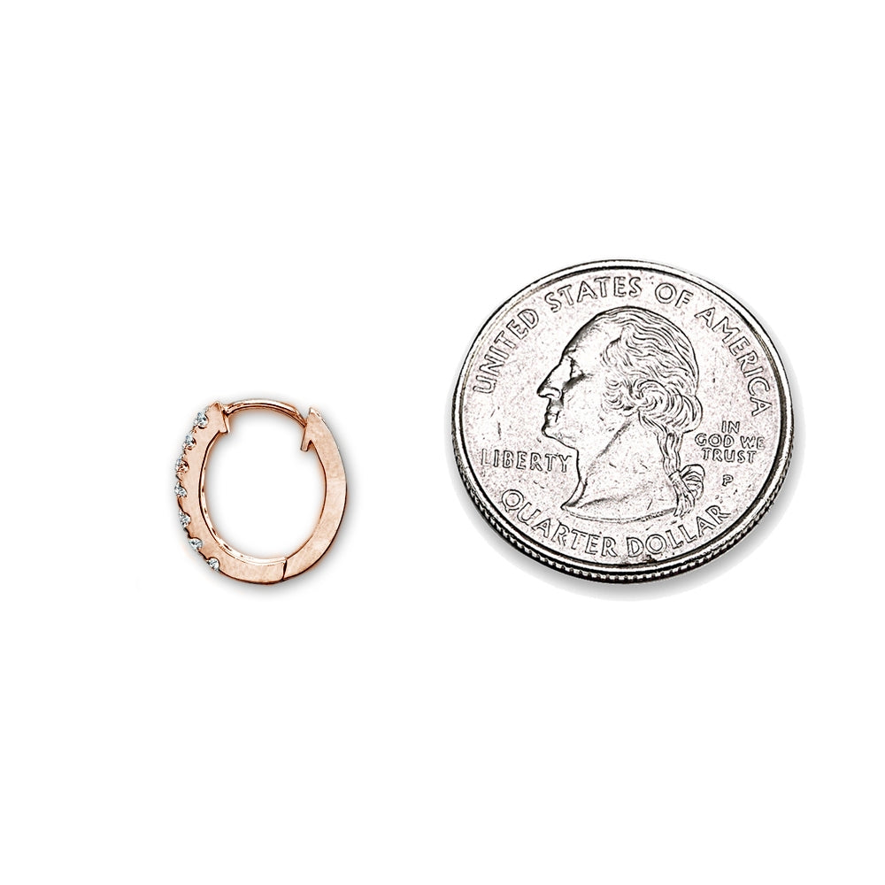 Rose Gold Flash Sterling Silver Tiny Small 15mm Prong-set Cubic Zirconia Oval Huggie Hoop Earrings-4