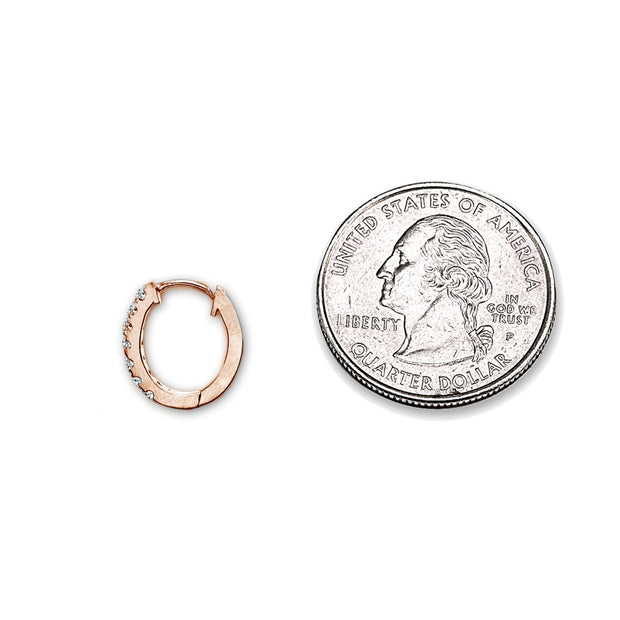 Rose Gold Flash Sterling Silver Tiny Small 15mm Prong-set Cubic Zirconia Oval Huggie Hoop Earrings