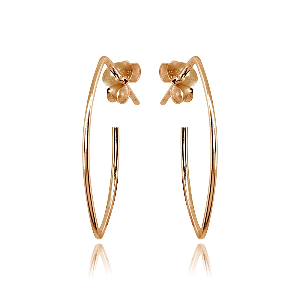 Rose Gold Flashed Sterling Silver Polished Marquise Shape Drop Hoop Earrings