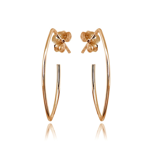Rose Gold Flashed Sterling Silver Polished Marquise Shape Drop Hoop Earrings