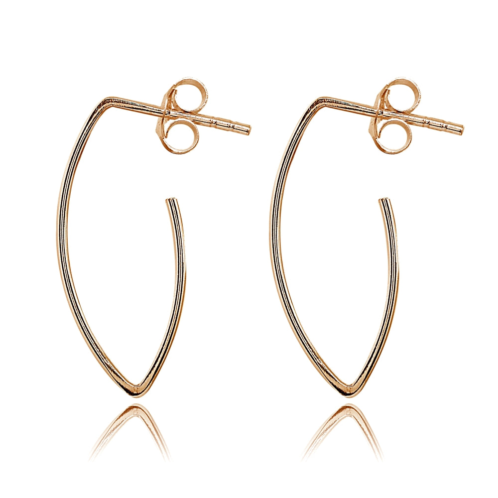 Rose Gold Flashed Sterling Silver Polished Marquise Shape Drop Hoop Earrings-2