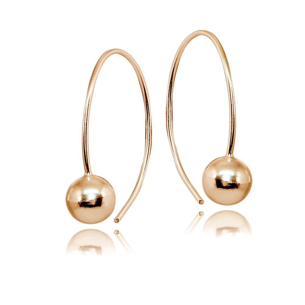 Rose Gold Flashed Sterling Silver Polished Upside Down Bead Wire Open Hoop Earrings