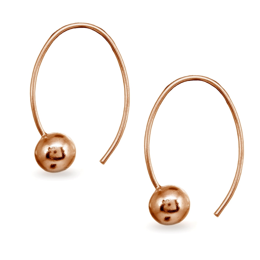 Rose Gold Flashed Sterling Silver Polished Upside Down Bead Wire Open Hoop Earrings-2