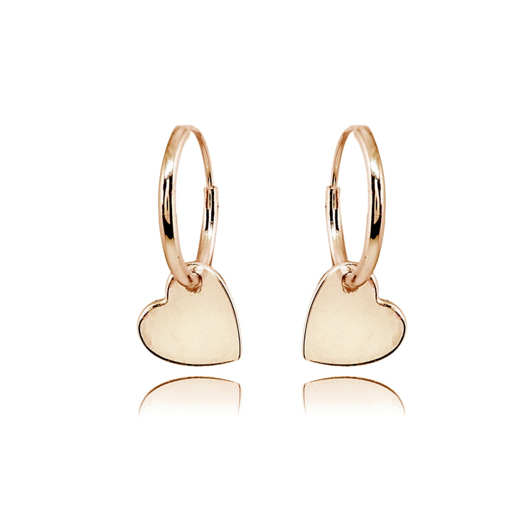 Rose Gold Flashed Sterling Silver Polished Heart Dainty Endless Small Hoop Earrings