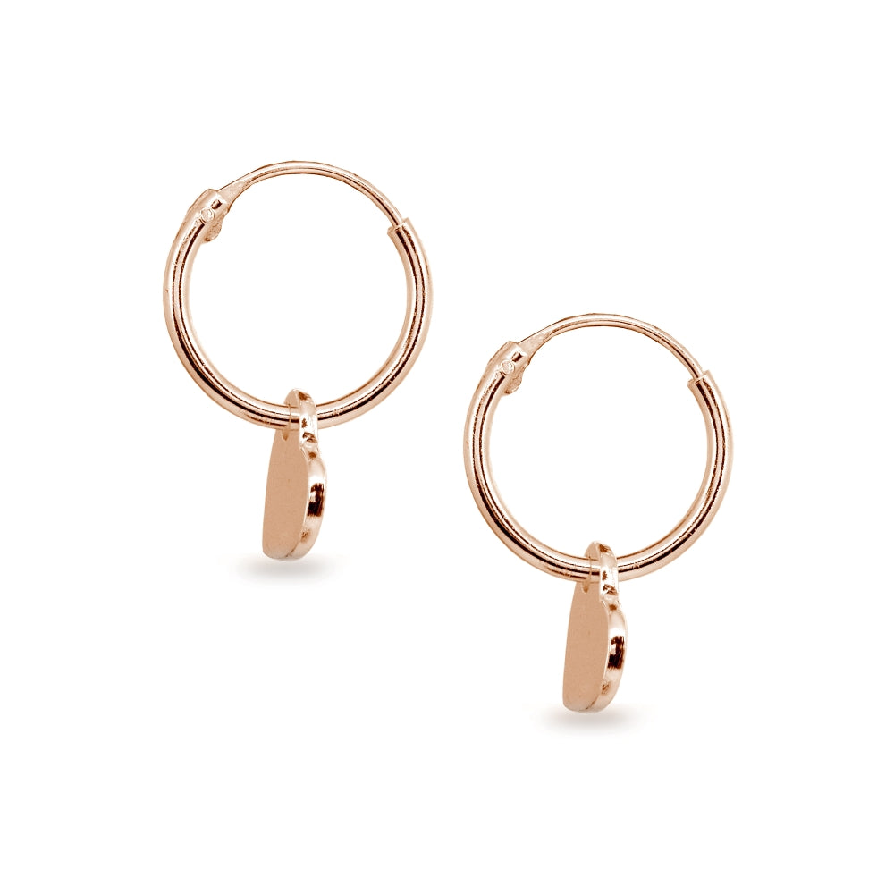Rose Gold Flashed Sterling Silver Polished Heart Dainty Endless Small Hoop Earrings-2