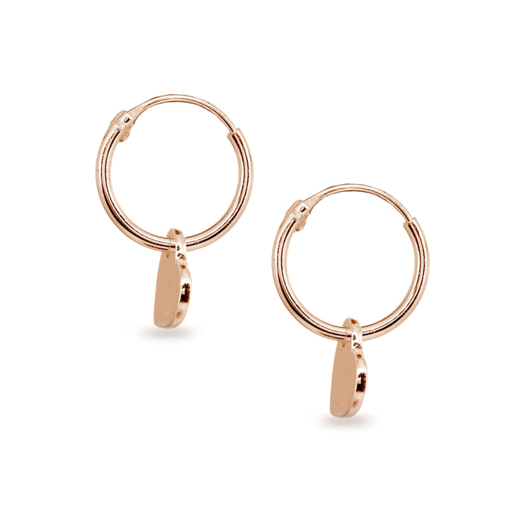 Rose Gold Flashed Sterling Silver Polished Heart Dainty Endless Small Hoop Earrings
