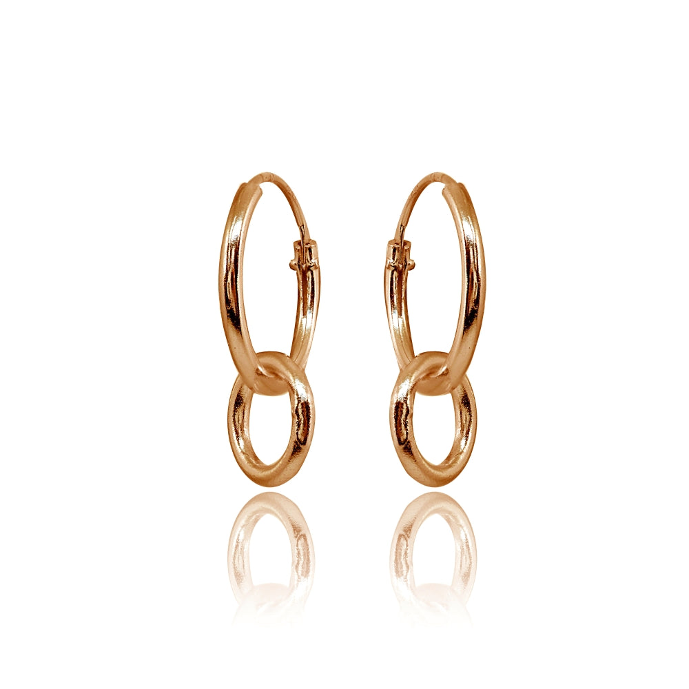 Rose Gold Flashed Sterling Silver Polished Interlocking Double Circle Dainty Endless Hoop Earrings