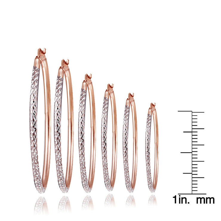 Rose Gold over Sterling Silver Two-Tone 2mm Diamond Cut Round Hoop Earrings, 15mm