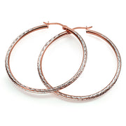 Rose Gold over Sterling Silver Two-Tone 2mm Diamond Cut Round Hoop Earrings, 45mm