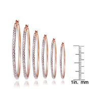 Rose Gold over Sterling Silver Two-Tone 2mm Diamond Cut Round Hoop Earrings, 50mm