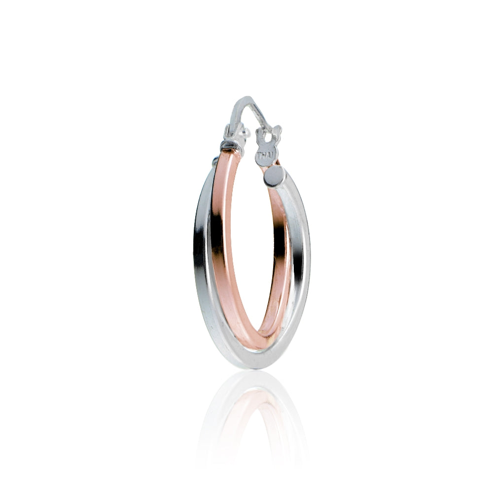 Rose Gold Tone over Sterling Silver Two-Tone Intertwining Square-Tube Polished Hoop Earrings, 20mm-3