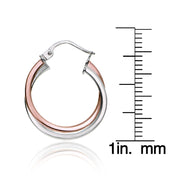 Rose Gold Tone over Sterling Silver Two-Tone Intertwining Square-Tube Polished Hoop Earrings, 20mm