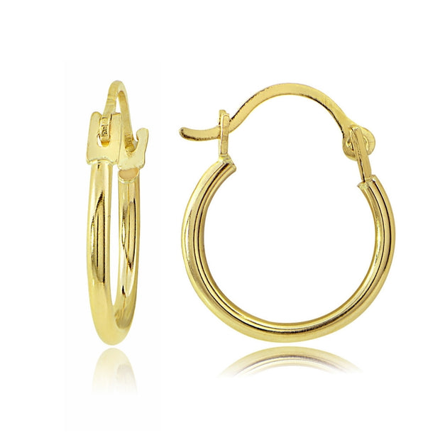 14K Gold 1.3mm Round High Polished Hoop Earrings, 12mm