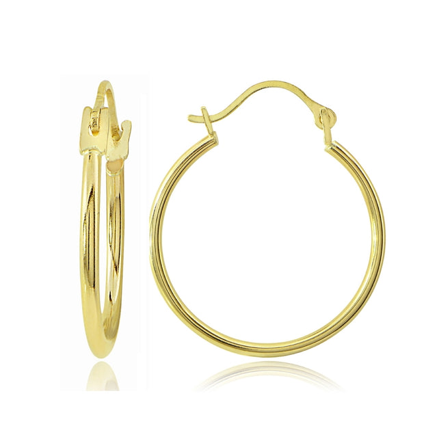 14K Gold 1.3x20mm Round Tube Hoop Earrings, 3/4" Diameter
