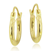 14K Gold 12mm Round Diamond-Cut Hoop Earrings