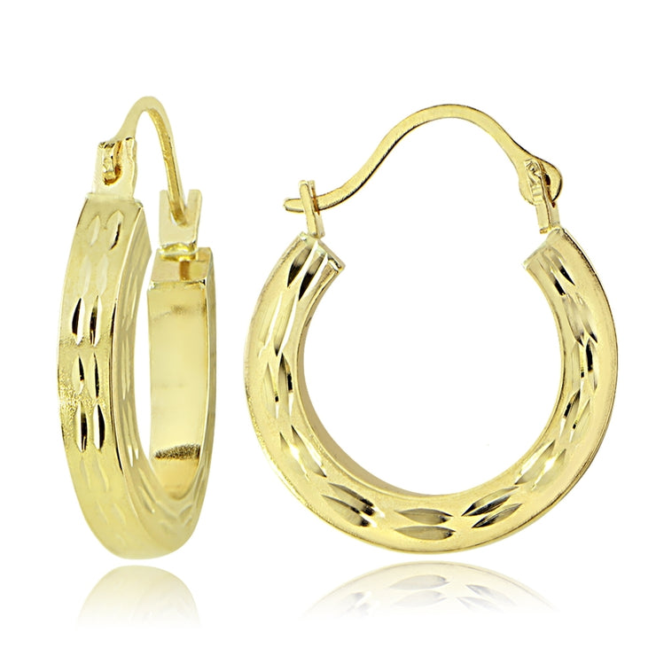 14K Gold 18mm Square Tube Diamond-Cut Hoop Earrings