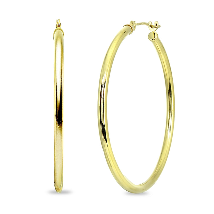 10K Yellow Gold 2mm Round Hoop Earrings, 35mm